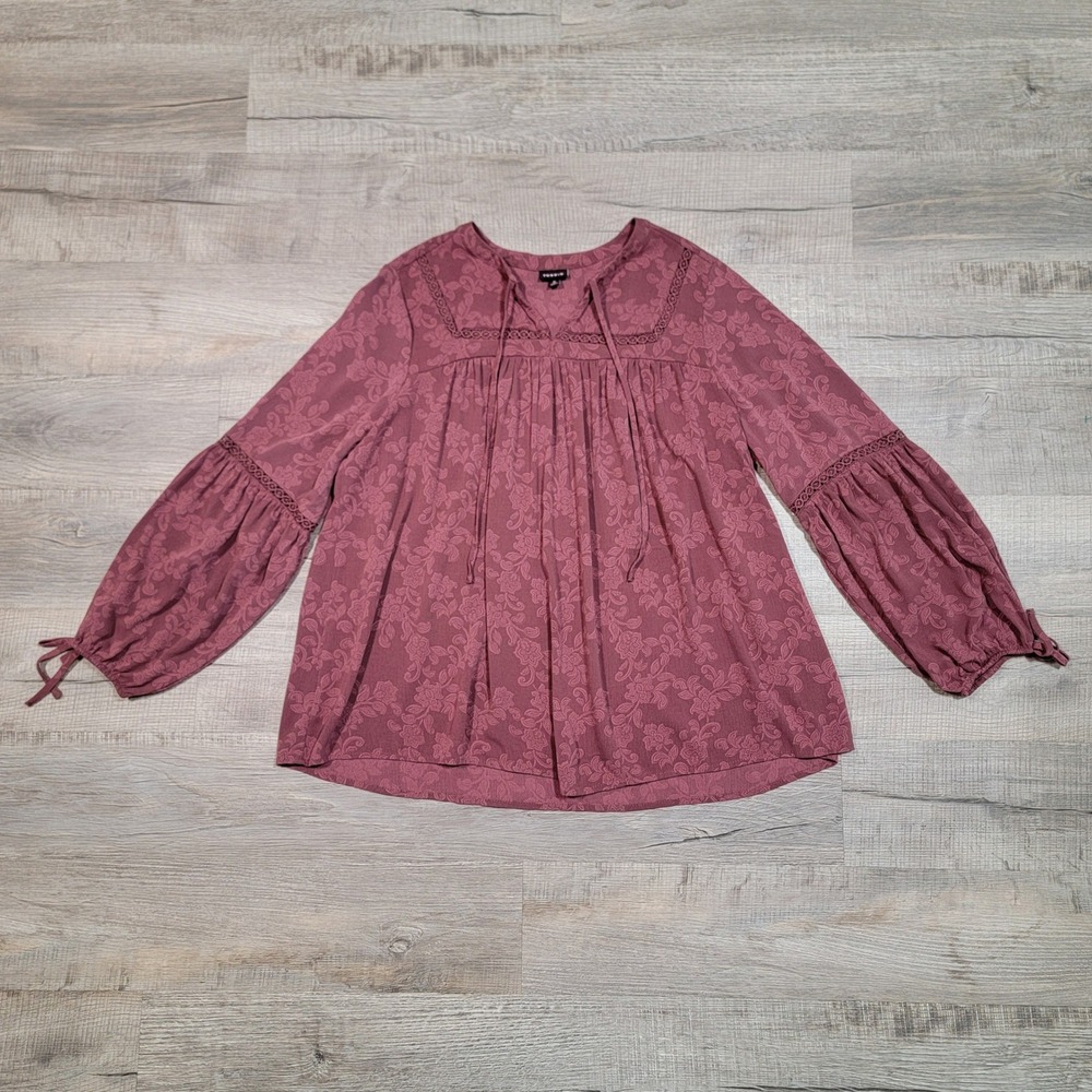 Torrid Women 0 Pink Floral Jacquard Lace Trim Long Sleeve Blouse 44306283
